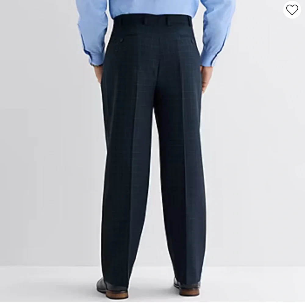 STAFFORD COOLMAX Classic Fit Flat Front Navy Plaid Dress Suit Pants NWT